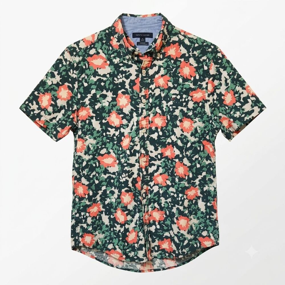 Tommy Hilfiger Men's M Custom Fit Tropical Floral Coupe Sur Mesure Shirt Coastal